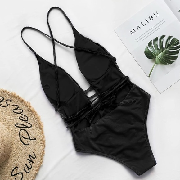 SOLD OUT CLEARANCE Black Deep V High Cut Sexy 1Pc Swimsuit - Picture 6 of 6